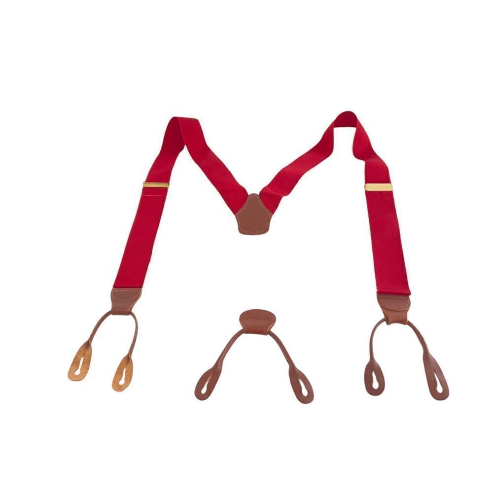 Dooney & Bourke Red White Colorblock Suspenders Braces Leather Tabs Vintage